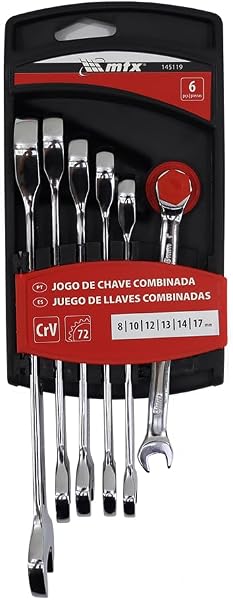MTX Jogo de Chaves Combinadas com Catraca, 6 Peças, Acabamento Espelhado